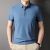 Polos masculinos verão camiseta manga curta sem costura cola prensada brocado amônia lapela elástica gelo seda camisetas topos camisa polo roupas