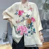 ملابس عرقية رفيعة ربيع الصيف أعلى الصينية تانغ ملابس الرجعية الرجعية أنيقة سيدة الحرير بلوزة أنثى s-xxl