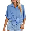 Women's Blouses Summer Ladies Losse Blousesshort Sleeve Button Shirt T -shirt T -shirts Lange Hooded Shirts voor vrouwen Down Blouse