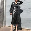 Skirts Fashion PU Leather Patchwork Women High Waist Zipper Female Mid Length Skirt Solid Simple A-Line Casual Ladies Bottoms