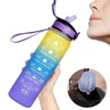 Water Bottles 1 liter outdoor sports water bottle with Time Scale fitness and Straw frosted and leak proof sports cup 230406