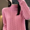 Suéter feminino de lã merino, gola alta, outono inverno, manga comprida, pulôver solto de caxemira, jumper feminino