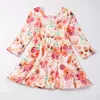 Meisje Jurken Girlymax Herfst Baby Meisjes Kinderen Kinderkleding Melk Zijde Bloemen Pompoen Print Twirl Jurk Knielengte Lange Mouw