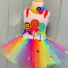 Cosplay Baby Girls Rainbow Candy Tutu -jurk Lollipop Halloween -kostuums voor kinderen Girl Candyland Party Princess Dresses Birthday Outfits 230406