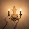 Wall Lamps French Garden Lamp Iron Art Retro LED Light Nostalgic Bedroom Bedside Corridor Staircase Living Room Decor Sconce