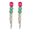 Boucles d'oreilles pendantes multicolores en cristal goutte d'eau pour femmes, bijoux de luxe longs