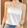 Camisoles Tanks Summer Lace Top Women's Splicing Work ärmlös Kvinnors topp Satin Silk Women's White 230407