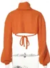 T-shirts pour femmes col roulé côtelé à manches longues Orange haut court à lacets Caims 2 pièces ensemble automne femmes mode Streetwear fête