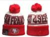 Men Knitted Cuffed Pom San Francisco Beani2s SF 49 Bobble Hats Sport Knit Hat Striped Sideline Wool Warm Baseball Beanies Cap for Women A14