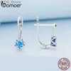 Stud Bamoer 925 Sterling Silver Simples Brilhante Azul Zircon Orelha Fivelas para Mulheres Fine Jewlry Luxo Presente de Casamento Brincos BSE686 YQ231107