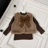 girl dresses baby partydress designer kids clothes toddler tracksuits Sleeveless jacket Faux fur vest daughter sweater leather skirt BO