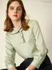 Blouses Femmes Élégant Satin Neuf Quarts Femmes 2023 Vintage Blanc Vert Chemise En Soie Casual Slim À Lacets Bureau Dame Chemises Tops