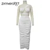 Vestidos casuais Zhymihret Halter Ruched Midi for Women Party Hollow Out 2023 Summer Backless Dress Sexy Ladies Split Sundressas