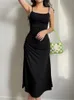 Casual Dresses Fashionable Shoulder Strap Ruffled Women's Sexy Black Dress Irregular Elegant Backless Long Dress Party Summer Tank Top Dress 230407