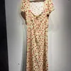 Vestidos de festa feminino fino ajuste floral impressão midi vestido prairie chique feminino manga curta puff gola quadrada rendas robe primavera verão