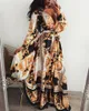 2023 Sommer Casual Kleider für Frauen Boho Wrap Lond Dress Print V-Ausschnitt Langarm Holiday Maxi Loose Sommerkleid Floral Elegante Kleider Cocktailparty