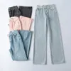 Jeans pour femmes droites femmes taille haute streetwear bleu clair copain denim pantalon dames large jambe rose pour l'automne 2023