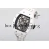 スーパークローンフライホイールウォッチリチャミルス腕時計RM055ホワイトセラミック自動機械式透明なカーボンファイバーウォッチ384モントレスデフルス