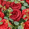 Decorative Flowers 3D Artificial Flower Wall Red Rose Silk Panel Christmas Wedding Background Outdoor Decoration For Family Gatherings