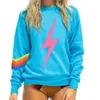 Women S Hoodies Sweatshirts 2023 Autumn and Winter Elastic Sweatshirt Rainbow Print Round Neck Pullover Nation 5 Srtipe Sweater 231107