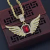 Descuento Alas de Ángel de Hip Hop con piedra roja grande, collar con colgante único, para hombres y mujeres, joyería Druzy helada 252h