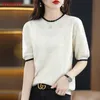 Women's T-Shirt RONGYI Spring/Summer Women's T-shirt Short Sleeve 100% Merino Wool O-Neck Drawn Hollow Selling Knitted Top 230407