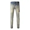 Dżinsy męskie jasnoniebieskie, zaniepokojone strej streetwear szczupłe haftowane litery wzór patchwork uszkodzony chude odcinek rozryte