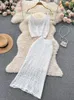 Robe de deux pièces chant bohemien plage plage en tricot en tricot comis féminin court toplong manteau creux d'été en deux pièces 230407