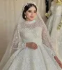 Lujo 2024 Vestido de novia con lentejuelas Cuello alto musulmán Perlas con cuentas llenas Vestidos de novia por encargo Tallas grandes Vestido De Casamento Dubai