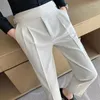 Men's Pants Men High Waist Casual Dress Pant Belt Design Slim Trousers Formal Office Social Wedding Party Suit