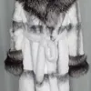 Kvinnors päls faux furtjy naturlig äkta kappa kanin kvinna räv krage tjock varm överrock lyxig ytterkläder 231106