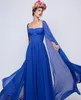 Elegant Long Royal Blue Chiffon Prom Dresses With Cape Custom A-Line Floor Length Strapless Party Dress Maxi Pleated Evening Dresses for Women