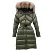 Femmes Down Parkas Ladies Long Down Veste Nouvelle Fashion Casual Casual White Duck Duck Fashion Collar Fouet Femme Femme Hiver Pulvalière Féminine