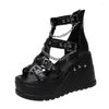 Kledingschoenen vrouwelijk stijlvolle gotische zipper hoge wiggen sandalen zomerplatform punk street dames vis vrouw vrouw