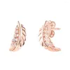 Stud -oorbellen zwevende gebogen veren sterling zilveren sieraden voor vrouw make -up Valentijnsdag cadeau mode
