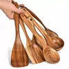 Teak Wood Tableware Spoon Colander Long Handle Wooden Non-Stick Special Cooking Spatula Kitchen Tool Utensils Kitchenware Gift DBC J0407