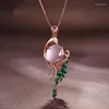Pendant Necklaces Pink Crystal Phoenix Laiyi Fashion Imitation Natural Furong Stone Plated 18K Rose Gold Lock Bone Chain Jewelry