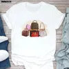 Kvinnors T-skjortor harajuku skjorta Summer Fashion Girl Bag Tryckt damer T-shirt Casual Kort ärm Kvinnliga kläder Top Tee White Tshirt