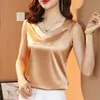 Camisoles Tanks Summer Korean Fashion Silk Tank Top Women Satin Office Lady Tank Top Solid Loose Green Tops for Women 230421