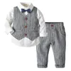 Kledingsets jongens pakken blazers kleding voor bruiloft formeel feest gestreepte baby vest shirt broek kinderen kinderen bovenkleding set 230407