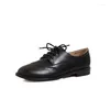 Dress Shoes EAGSITY Genuine Leather Brogue Brown Oxford Pointed Toe Lace Up Derby Casual Fashion Ladies