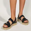 Sandaler Kvinnor Platform Summer Solid Color Peep Toe High Heel Buckle Casual Ladies Footwear Round Wedges Beach Shoes 2023