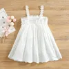 Girl's jurken Baby Girl Princess Dress Mouwloze riem Lace Design Beach Wit Elegant Breathable schattige jurk 1-6t 230407
