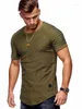 Herren T-Shirts Sommer Einfarbiges Design Gestreiftes T-Shirt mit Rüschenärmeln Schlanker Rundhalsausschnitt Lässig