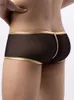 Cuecas sexy masculina boxer roupa interior cintura baixa malha retalhos calcinha transparente bulge bolsa homem roupas exóticas lingerie masculina