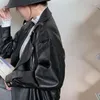 Женская кожаная осенняя свободная женская черная искусственная куртка средней длины, корейские повседневные пальто, уличная женская мотоциклетная байкерская куртка из искусственной кожи