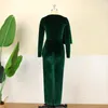 Casual Dresses Fashion Sexy Green Velvet Long Dress V-Neck High Waist Party Banquet Clothes Night Club Cocktail Big Bow Women