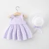 Girl s Dresses 2pcs Summer Baby Girls Beach Princess Dress Cute Bow Flowers Sleeveless Cotton Toddler Dresses Sunhat born Clothing Set 230407