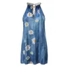 캐주얼 드레스 여름 라운드 목이 인쇄 된 드레스 여성 소매없는 새틴 주름 아비티 에스티비 도나 2023