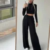 Men's Tracksuits Women Loose Pantsuits Sexy Fitness Suit Cropped Top Oversize Pants 2 Pieces Set Solid Casual Sport Tracksuit Autumn Outfit